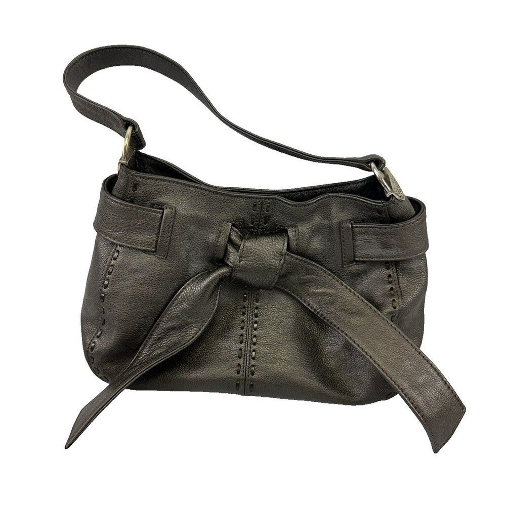 Brighton Bow Strap Hobo Handbag Pewter Metallic Leather Shoulder‎ Purse Magnetic